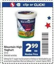 Safeway Mountain High Yoghurt offer