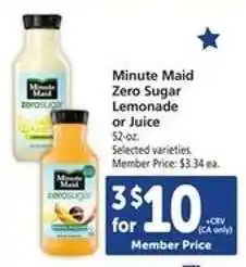Safeway Minute Maid Zero Sugar Lemonade or Juice offer