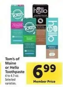 Safeway Tom's of Maine or Hello Toothpaste offer