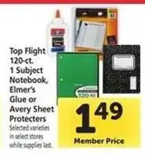 Safeway Top Flight 120-ct. 1 Subject Notebook, Elmer's Glue or Avery Sheet Protectors offer