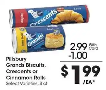 Kroger Pillsbury Grands Biscuits, Crescents or Cinnamon Rolls offer