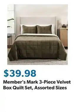 Sam's Club Member's Mark 3-Piece Velvet Box Quilt Set, Assorted Sizes offer