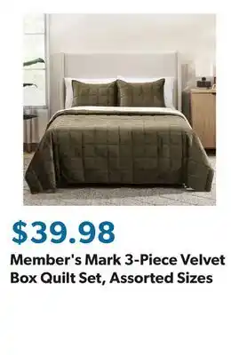 Sam's Club Member's Mark 3-Piece Velvet Box Quilt Set, Assorted Sizes offer