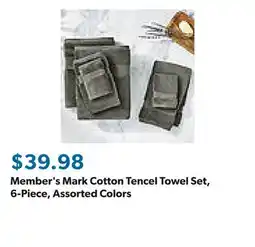 Sam's Club Member's Mark Cotton Tencel Towel Set, 6-Piece, Assorted Colors offer