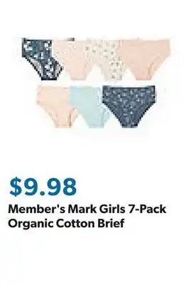 Sam's Club Member's Mark Girls 7-Pack Organic Cotton Brief offer