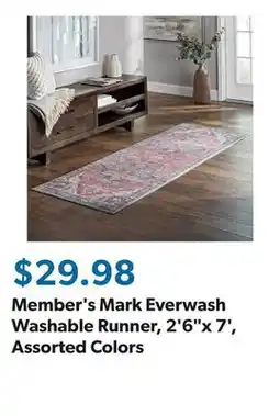 Sam's Club Member's Mark Everwash Washable Runner, 2'6x 7', Assorted Colors offer