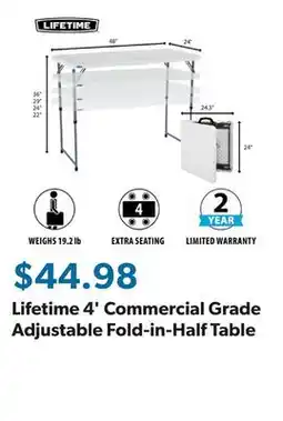 Sam's Club Lifetime 4' Commercial Grade Adjustable Fold-in-Half Table offer
