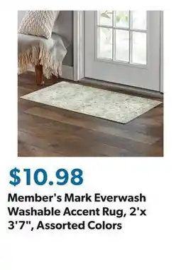 Sam's Club Member's Mark Everwash Washable Accent Rug, 2'x 3'7, Assorted Colors offer