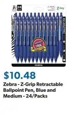 Sam's Club Zebra - Z-Grip Retractable Ballpoint Pen, Blue and Medium - 24/Packs offer