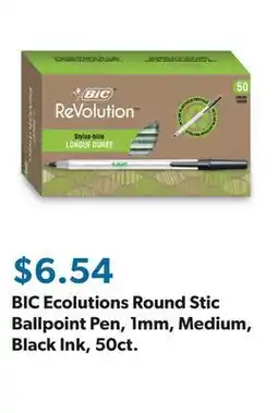 Sam's Club BIC Ecolutions Round Stic Ballpoint Pen, 1mm, Medium, Black Ink, 50ct offer