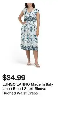 TJ Maxx LUNGO L'ARNO Made In Italy Linen Blend Short Sleeve Ruched Waist Dress offer