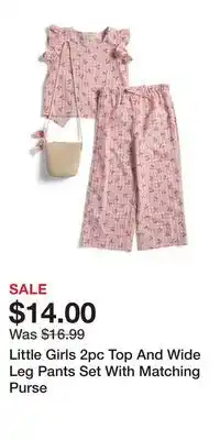 TJ Maxx Little Girls 2pc Top And Wide Leg Pants Set With Matching Purse offer