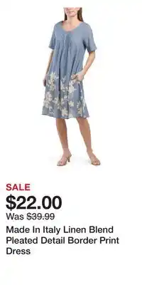TJ Maxx Made In Italy Linen Blend Pleated Detail Border Print Dress offer
