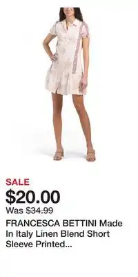 TJ Maxx FRANCESCA BETTINI Made In Italy Linen Blend Short Sleeve Printed Shirt Mini Dress offer