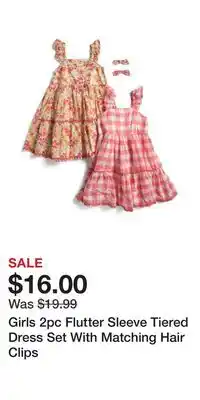 TJ Maxx Girls 2pc Flutter Sleeve Tiered Dress Set With Matching Hair Clips offer