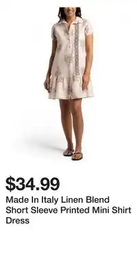 TJ Maxx Made In Italy Linen Blend Short Sleeve Printed Mini Shirt Dress offer