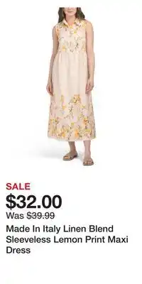 TJ Maxx Made In Italy Linen Blend Sleeveless Lemon Print Maxi Dress offer