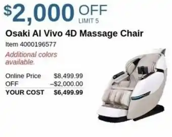 Costco Osaki Al Vivo 4D Massage Chair offer