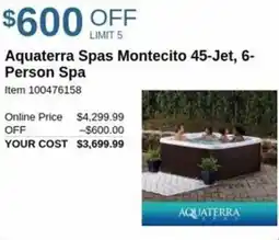 Costco Aquaterra spas montecito 45 jet, 6 person spa offer