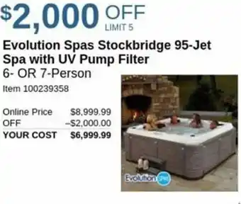 Costco Evolution Spas Stockbridge 95 Jet Spa with UV Pump Filter offer
