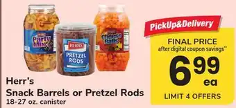 ACME Herr's Snack Barrels or Pretzel Rods offer