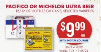 Smart & Final PACIFICO OR MICHELOB ULTRA BEER offer