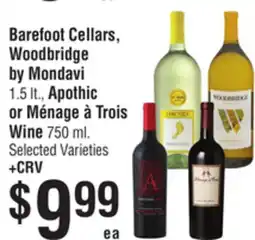 Smart & Final Barefoot Cellars, Woodbridge by Mondavi, Apothic or Ménage à Trois Wine offer