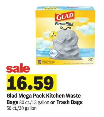 Meijer Glad Mega Pack Kitchen Waste Bags 80 ct./13 gallon or Trash Bags 50 ct./30 gallon offer