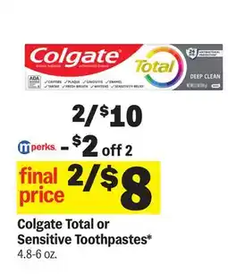 Meijer Colgate Total or Sensitive Toothpastes offer