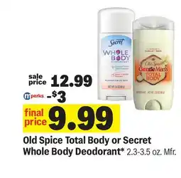 Meijer Old Spice Total Body or Secret Whole Body Deodorant offer