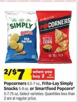 Meijer Popcorners 6.5-7 oz., Frito-Lay Simply Snacks 5-9 oz. or Smartfood Popcorn* 5-7.75 oz offer