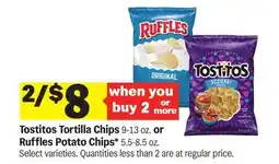 Meijer Tostitos Tortilla Chips 9-13 oz. or Ruffles Potato Chips* 5.5-8.5 oz offer