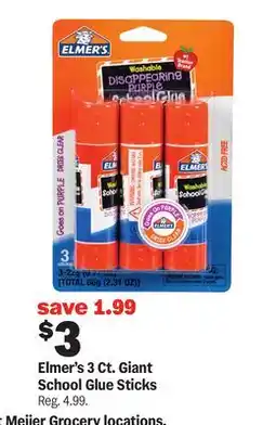 Meijer Elmer's 3 Ct. Giant School Glue Sticks offer