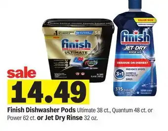 Meijer Finish Dishwasher Pods Ultimate 38 ct., Quantum 48 ct. or Power 62 ct. or Jet Dry Rinse 32 oz offer
