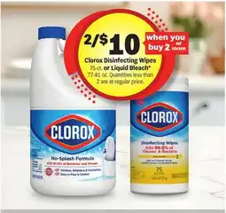 Meijer Clorox Disinfecting Wipes 75 ct. or Liquid Bleach* 77-81 oz offer