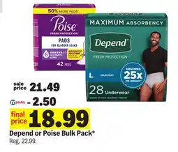 Meijer Depend or Poise Bulk Pack offer