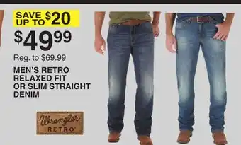 Dunham's Sports WRANGLER MEN'S RETRO RELAXED FIT OR SLIM STRAIGHT DENIM offer