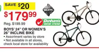Dunham's Sports HUFFY BOYS' 24 OR WOMEN'S 26 INCLINE BIKE offer