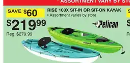 Dunham's Sports PELICAN RISE 100X SIT-IN OR SIT-ON KAYAK offer