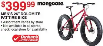 Dunham's Sports MONGOOSE MEN'S 26 DOLOMITE FAT TIRE BIKE offer