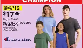Dunham's Sports CHAMPION MEN'S TEE OR WOMEN'S TEE OR TANK offer