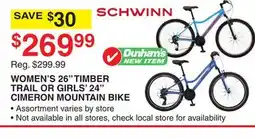 Dunham's Sports SCHWINN WOMEN'S 26 TIMBER TRAIL OR GIRLS' 24 CIMERON MOUNTAIN BIKE offer