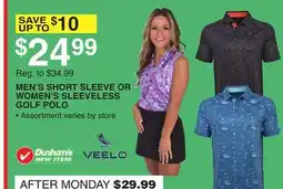 Dunham's Sports VEELO MEN'S SHORT SLEEVE OR WOMEN'S SLEEVELESS GOLF POLO offer