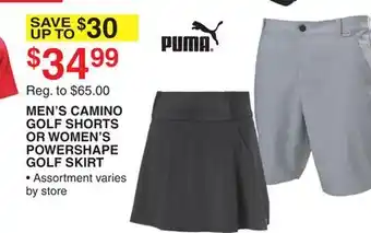 Dunham's Sports PUMA MEN'S CAMINO GOLF SHORTS OR WOMEN'S POWERSHAPE GOLF SKIRT offer