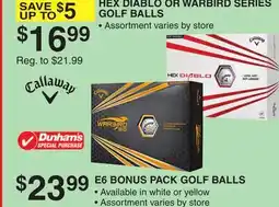 Dunham's Sports CALLAWAY HEX DIABLO OR WARBIRD SERIES GOLF BALLS offer