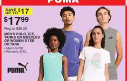 Dunham's Sports PUMA MEN'S POLO, TEE, TANKS OR MUSCLES OR WOMEN'S TEE OR TANK offer