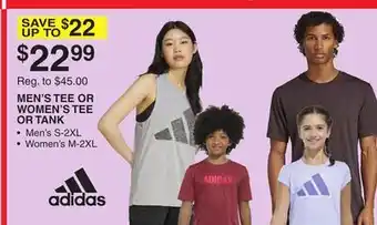 Dunham's Sports ADIDAS MEN'S TEE OR WOMEN'S TEE OR TANK offer