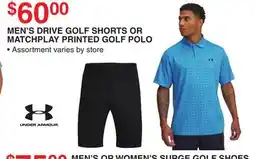 Dunham's Sports UNDER ARMOUR MEN'S DRIVE GOLF SHORTS OR MATCHPLAY PRINTED GOLF POLO offer