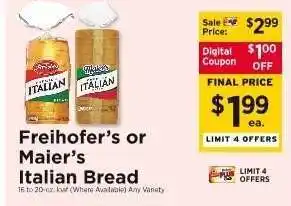 ShopRite Freihofer's or Maier's Italian Bread offer