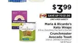ShopRite Maria & Ricardo’s Keto Wraps, Crunchmaster Avocado Toast offer